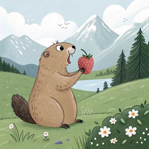 Funny Groundhog with Berry in Stunning Alpes