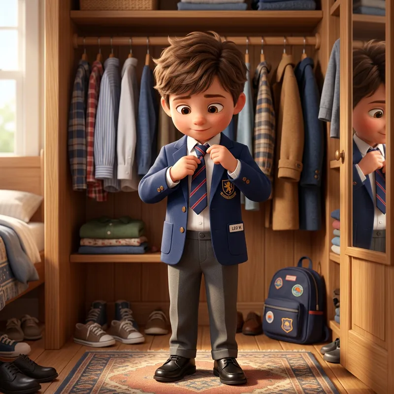 Little Boy Student Getting Ready in Pixar Style