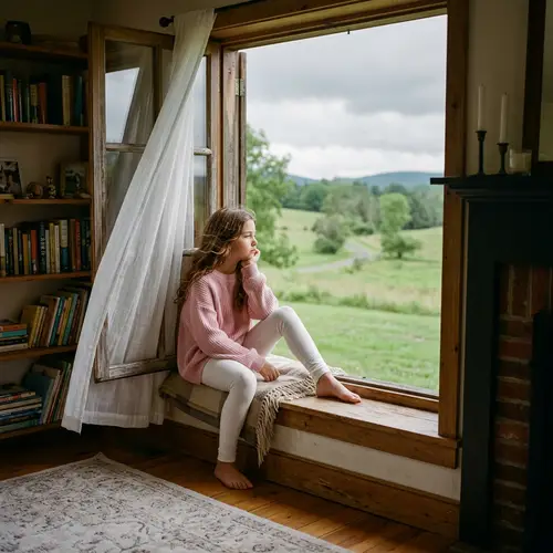 Pensive Young Girl in Pink Sweater by Window | Melancholy Scene