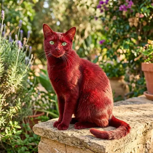 Radiant Crimson-Red Cat with Sparkling Emerald-Green Eyes