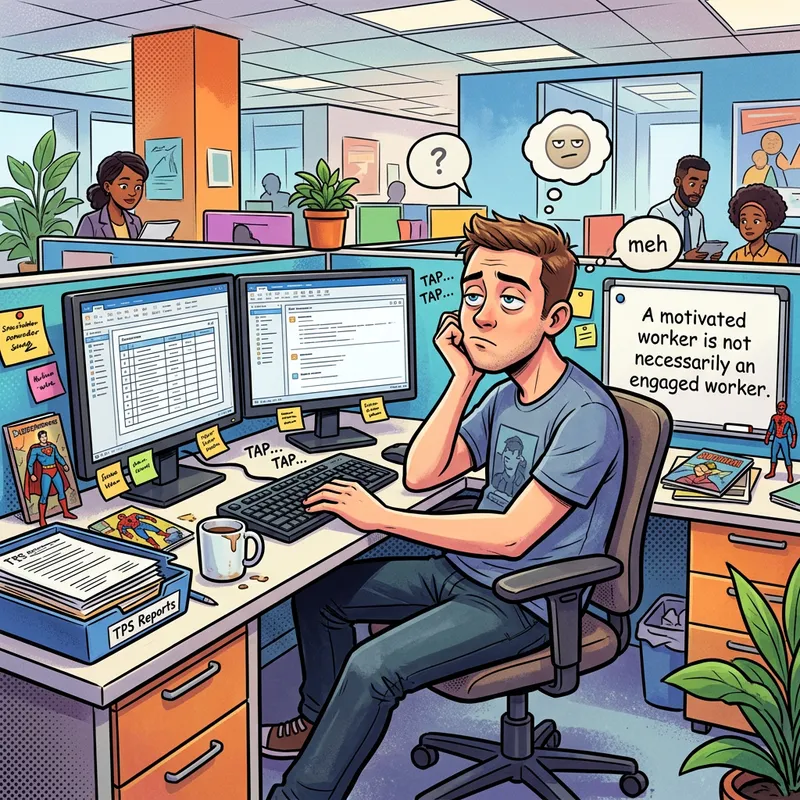 Engaged vs. Motivated: Workplace Cartoon Illustration