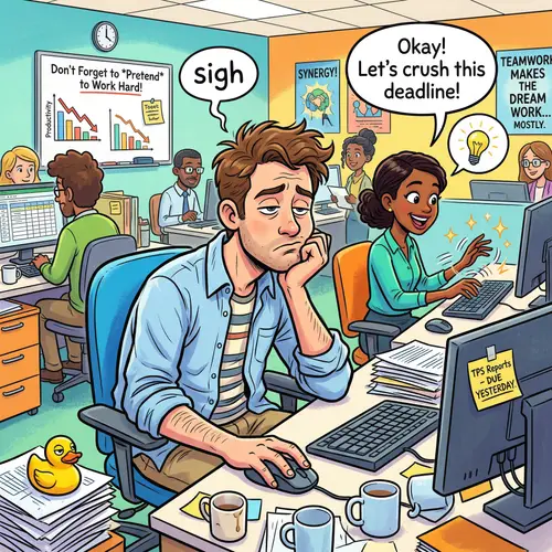 Vibrant Cartoon of an Unengaged Worker Scene
