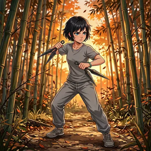 Anime-Style Chinese Teenager Portrait in Bamboo Forest