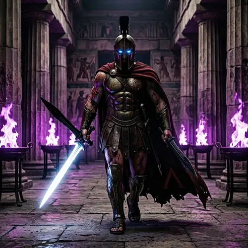 Mighty Spartan Warrior with Dual Swords