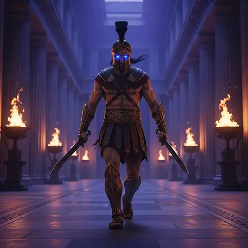 Mighty Spartan Warrior with Dual Swords