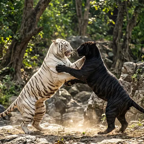 Majestic White Tiger vs Black Tiger Battle
