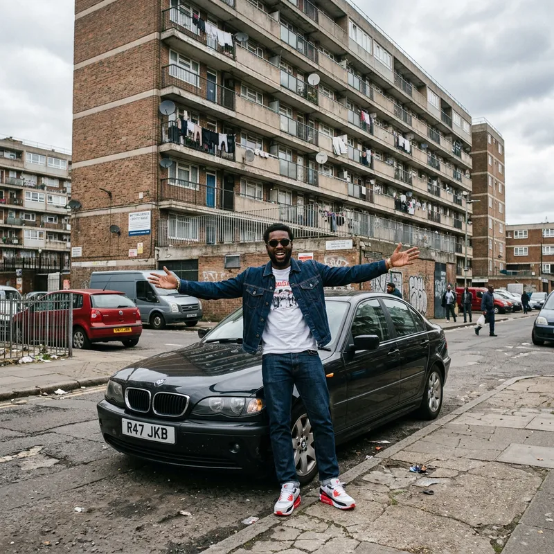 Confident Man by Black BMW in Brixton