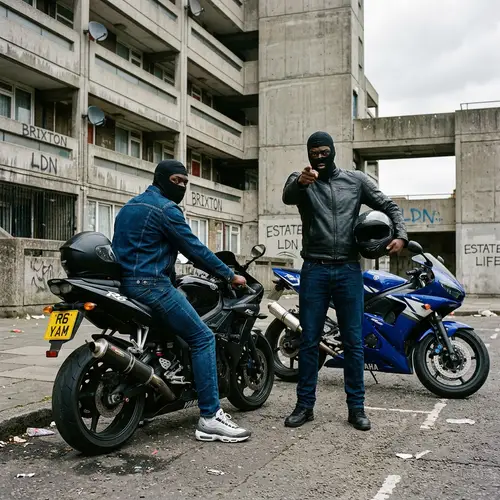 Urban Black Biker on 2003 Yamaha R6 in Brixton
