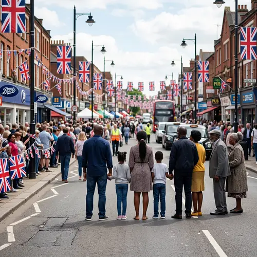 Urban Family Scene with British Flags