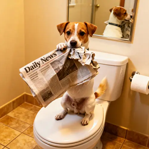 Funny Dog on Toilet with Newspaper
