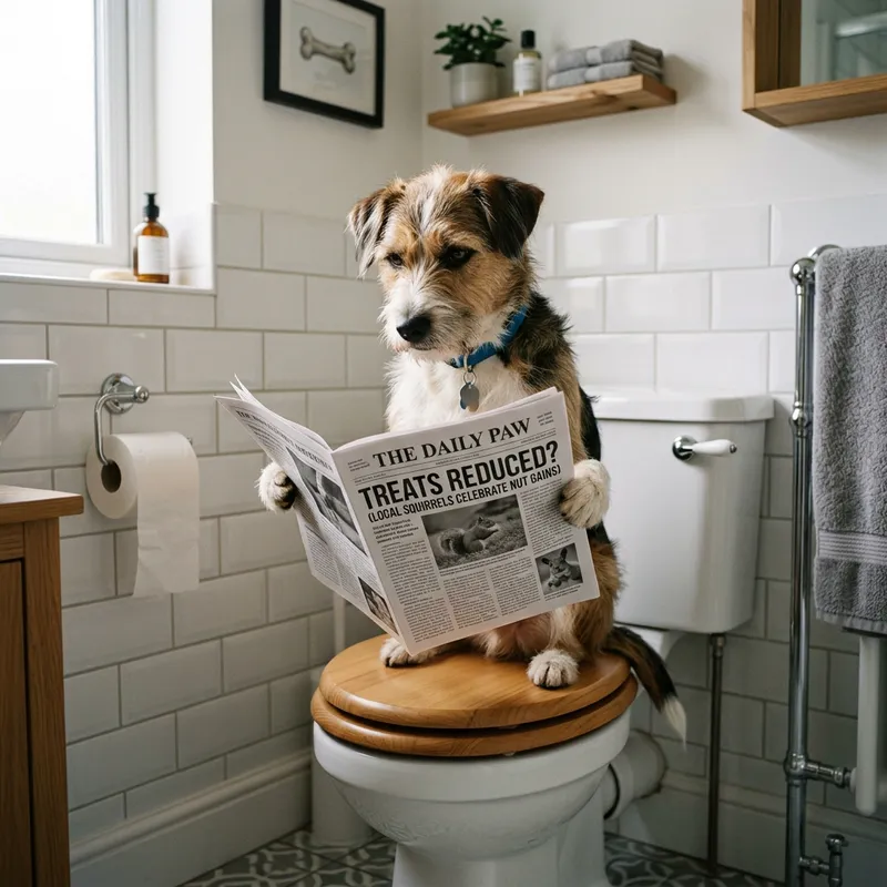 Funny Dog on Toilet with Newspaper