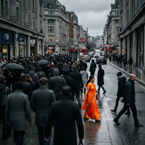 Gloomy City Street with Vibrant Orange Spot | Urban Scene