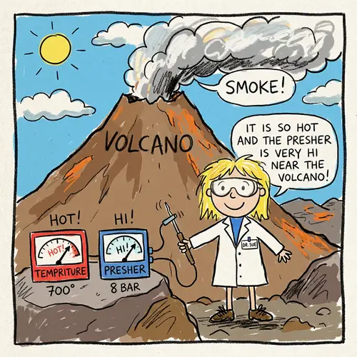Young Scientist Conducting Experiments near Volcano - Fun Activity