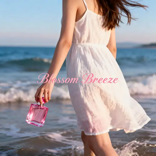 Young Woman with Pink Perfume on the Beach