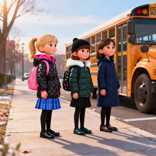 Cute 3D Winter Scene of Little Girls