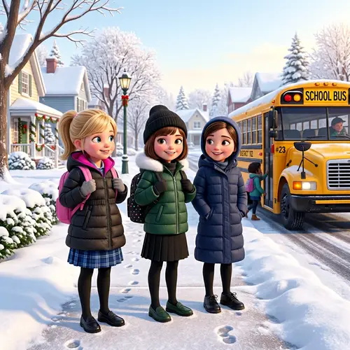 Cute 3D Winter Scene of Little Girls