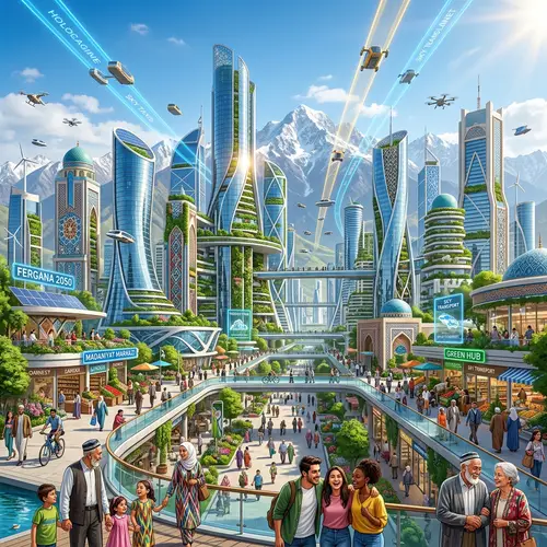 Futuristic Cityscape of Fergana, Uzbekistan in 2050