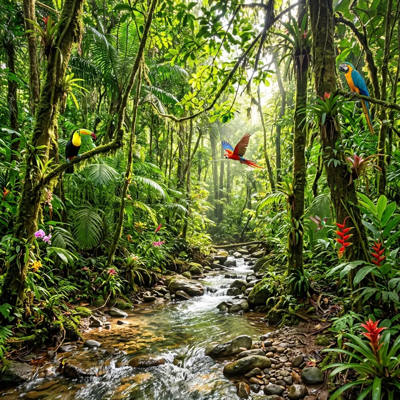 Tropical Rainforest: Exotic Birds, Lush Trees & Stunning Scenery