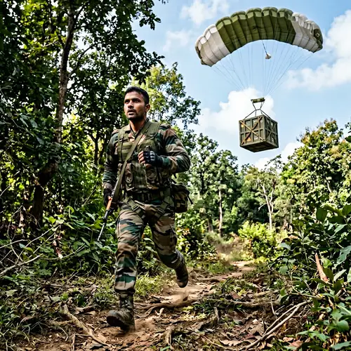 Thrilling Forest Airdrop: South Asian Man in Action