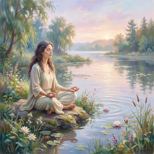 Tranquil Lake Meditation Art Inspired by Monet