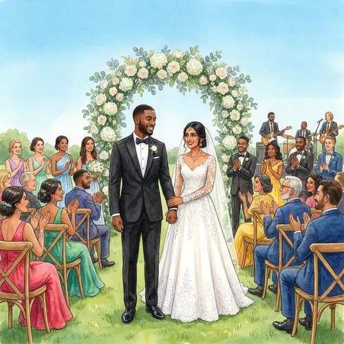 Beautiful Outdoor Wedding Scene with Diverse Guests | Ceremony Bliss