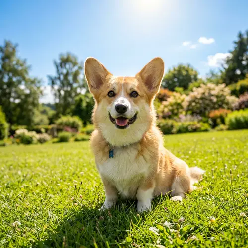 Adorable Fawn-Colored Pembroke Welsh Corgi on Green Lawn