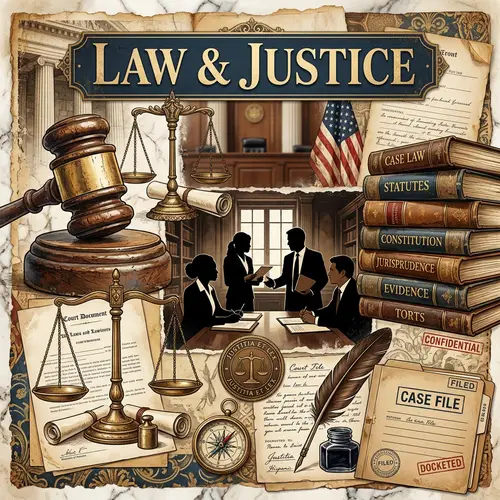 Law & Justice Collage: Lawyers, Books & more