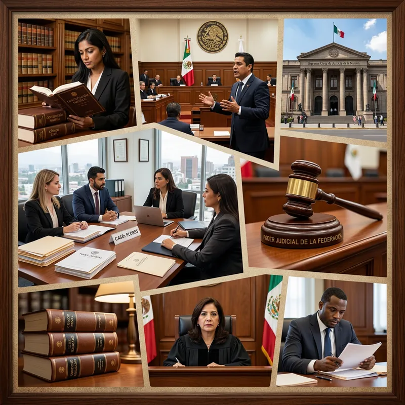 Mexican Legal Professionals Collage | Diverse Lawyers and Court Scenes