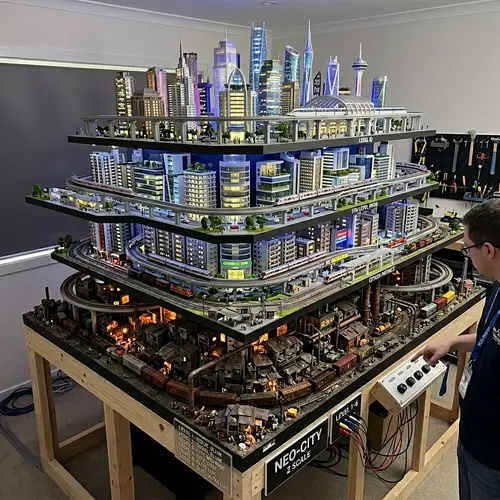 Futuristic 6-Level Z Scale Model Railway Design