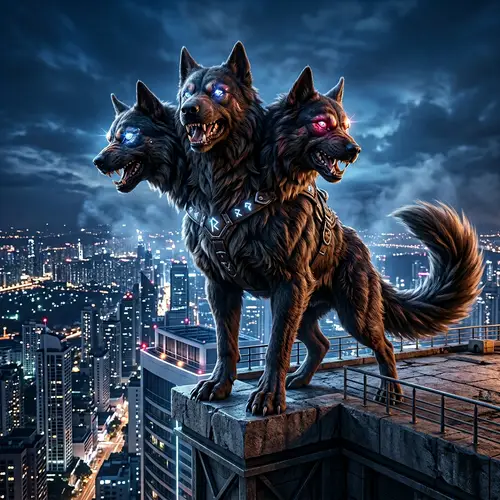 Three-Headed Dog Sculpture | Majestic Creature Art