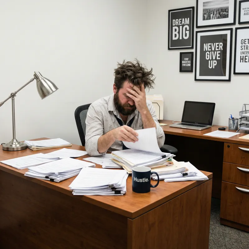 Overwhelmed Entrepreneur in a Tidy Office