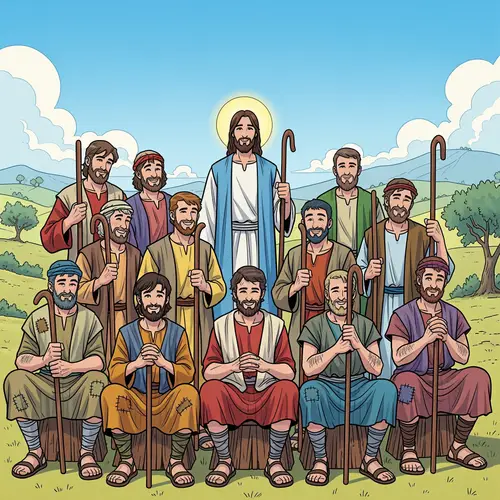 Jesus and His Apostles in Cartoon Style