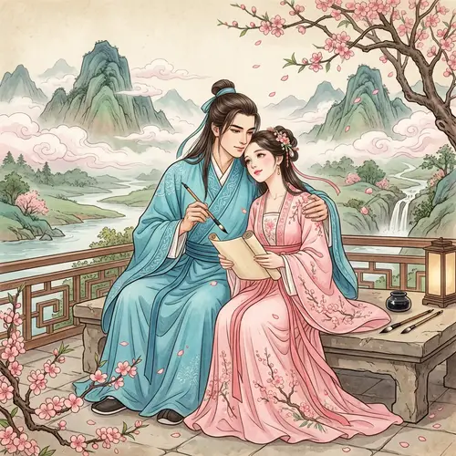 Romantic Ancient Couple Illustration - Love & Knowledge Depicted