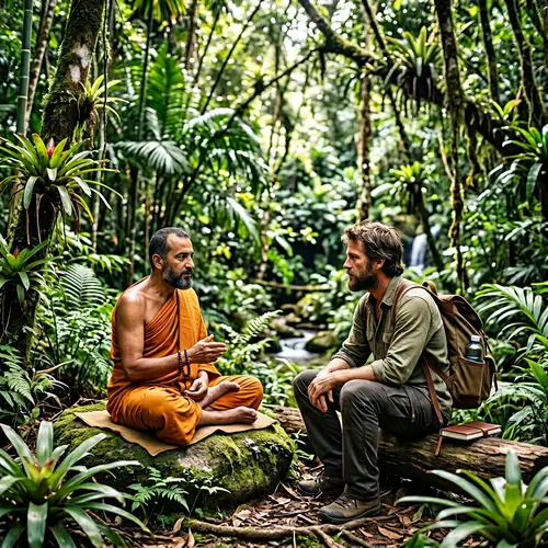 Tranquil Encounter: Monk's Wisdom in Jungle