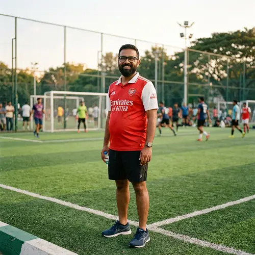 South Asian Man in Football Jersey and Glasses