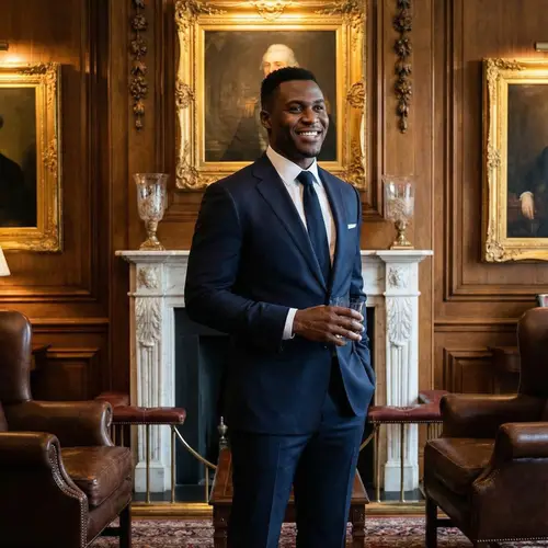 Stylish Black Man in Elegant Suit Interior