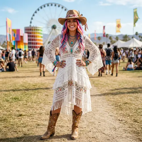Bohemian Bridal Look at Coachella Festival