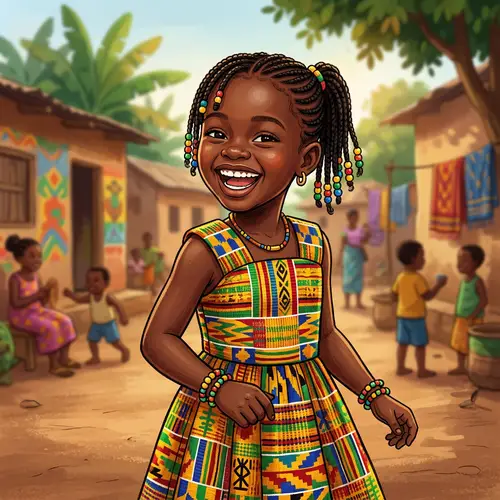 Young Ghanian Girl in Vibrant Kente Cloth - Realistic Cartoon