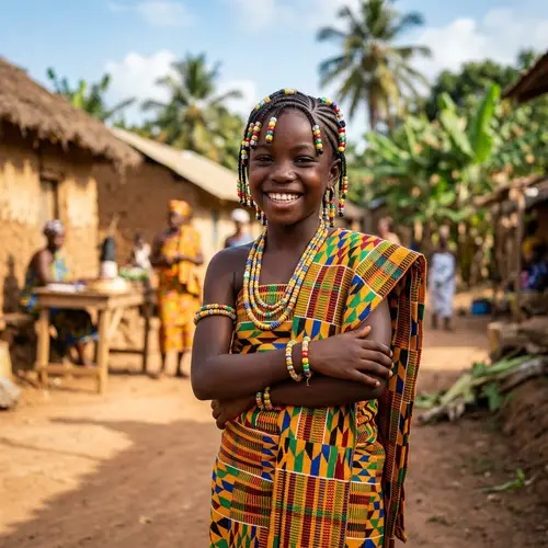 Young Ghanaian Girl in Colorful Kente Clothing