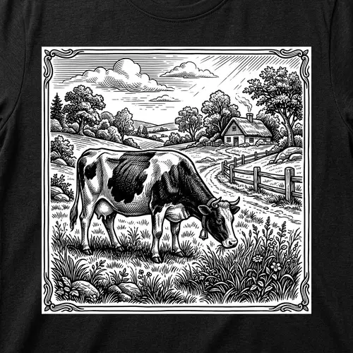 Vintage Black and White Cow T-Shirt Design