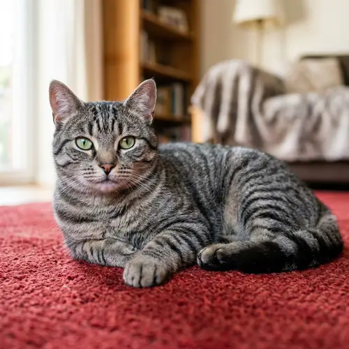 Adorable Adult Domestic Cat with Tabby Stripes | Grey Fur
