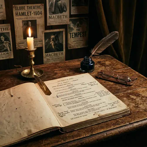 Vintage Theatrical Script on Antique Table