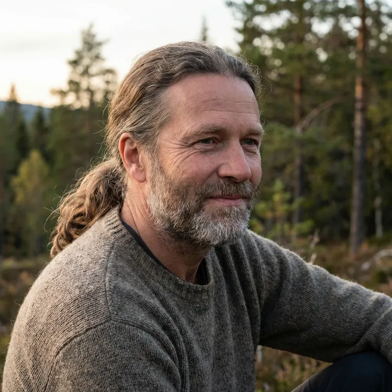 Middle-Aged Man with Gray Beard and Long Ponytail Hairstyle