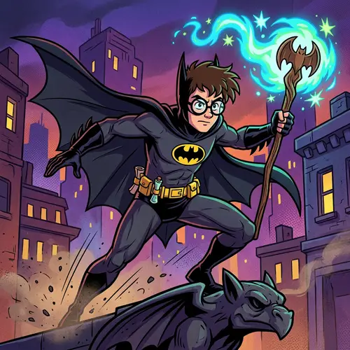 Young Wizard Teenager in Bat-Themed Vigilante Costume