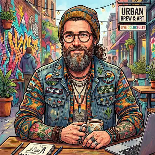 Hipster Caucasian Man with Vibrant Style