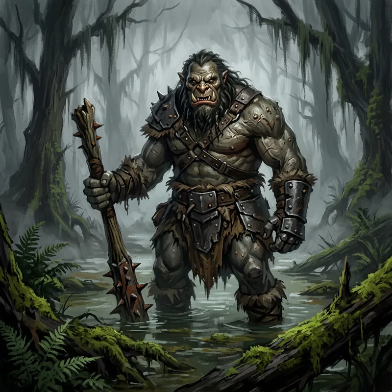 Intimidating Ogre in Misty Swamp - Powerful Fantasy Artwork