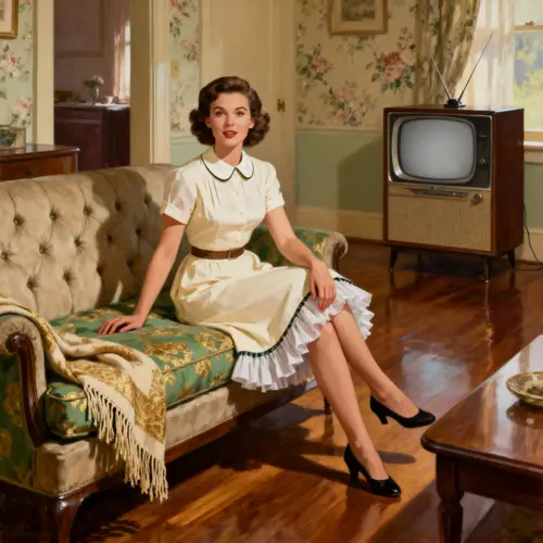 1950s Vintage Woman in Classic Living Room
