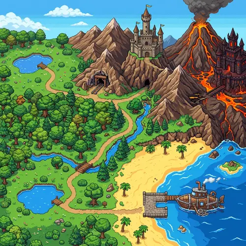 Pixel Art Level Selector Screen Scenery: Adventure Landscape