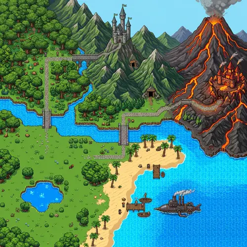 Pixel Art Fantasy Landscape: Top-Down Adventure Scene