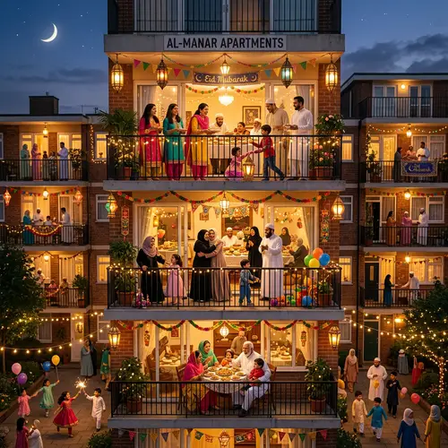 Eid al-Fitr Celebration: Jovial Families in an Apartment Building